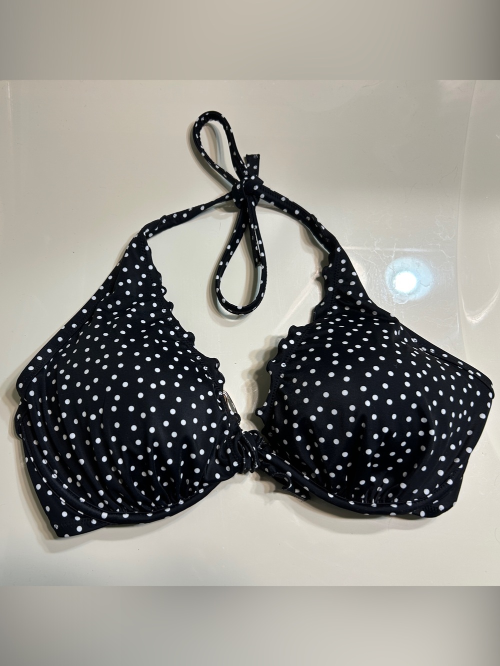 Victoria's Secret Black and White Polka Dot Halter Bikini Top